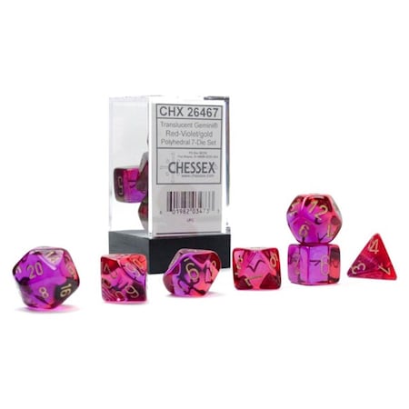 Time2Play Cube Gemini Translucent Red & Violet Dice with Gold Numbers, Set of 7 TI3305375